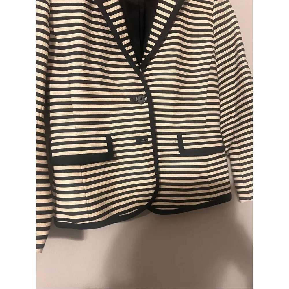Loft Size 4 Double Button Stripe Corded Blazer Jacket Navy Cream Nautical Preppy